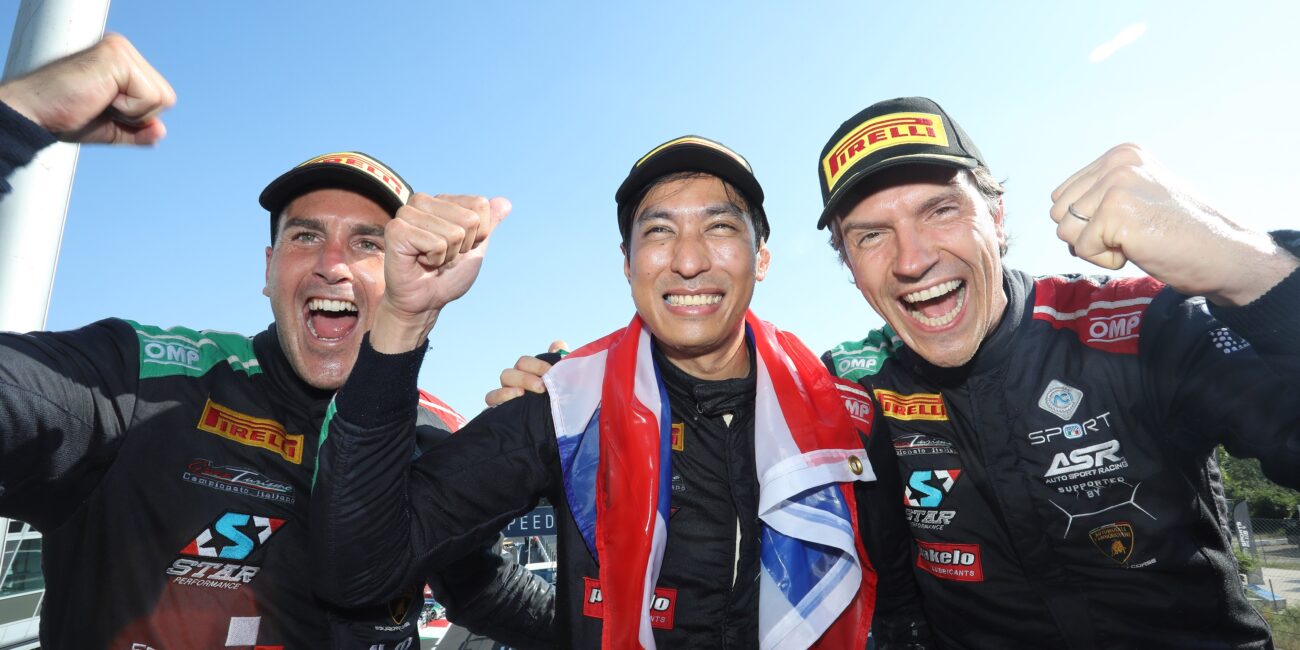 Florian Spengler, Mai and Milos Pavlovic celebrating a win in Monza, CIGTE 2025
